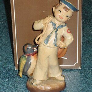 6" ANRI Ferrandiz "Shipmates" Wood Carving Figurine Navy Sailor Boy & Penguin